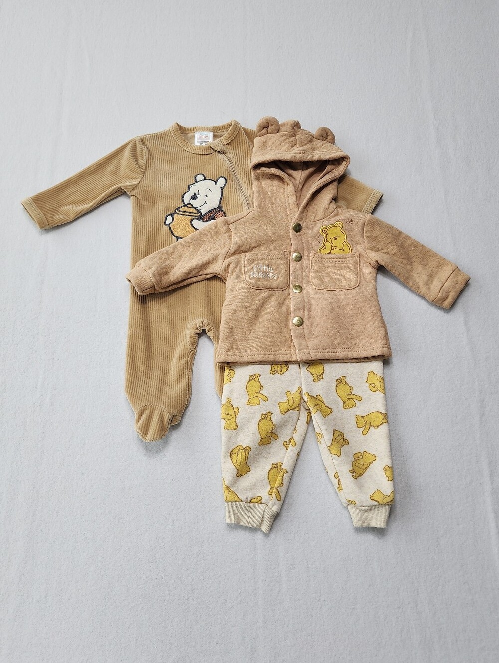 Disney Baby Winnie The Pooh 3Pc Outfit Set 0-3M Bear Hoodie Neutral